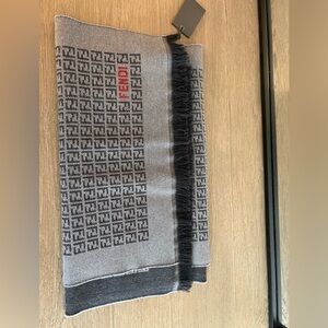 Fendi Gray and Black Monogram Scarf